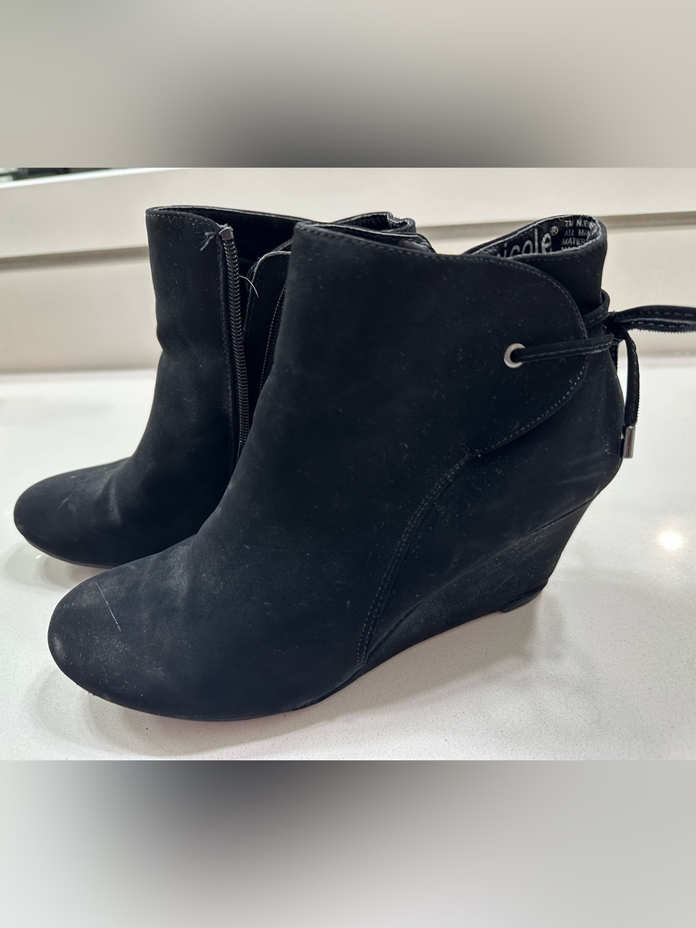 Nicole Black Suede Wedge Ankle Bootie